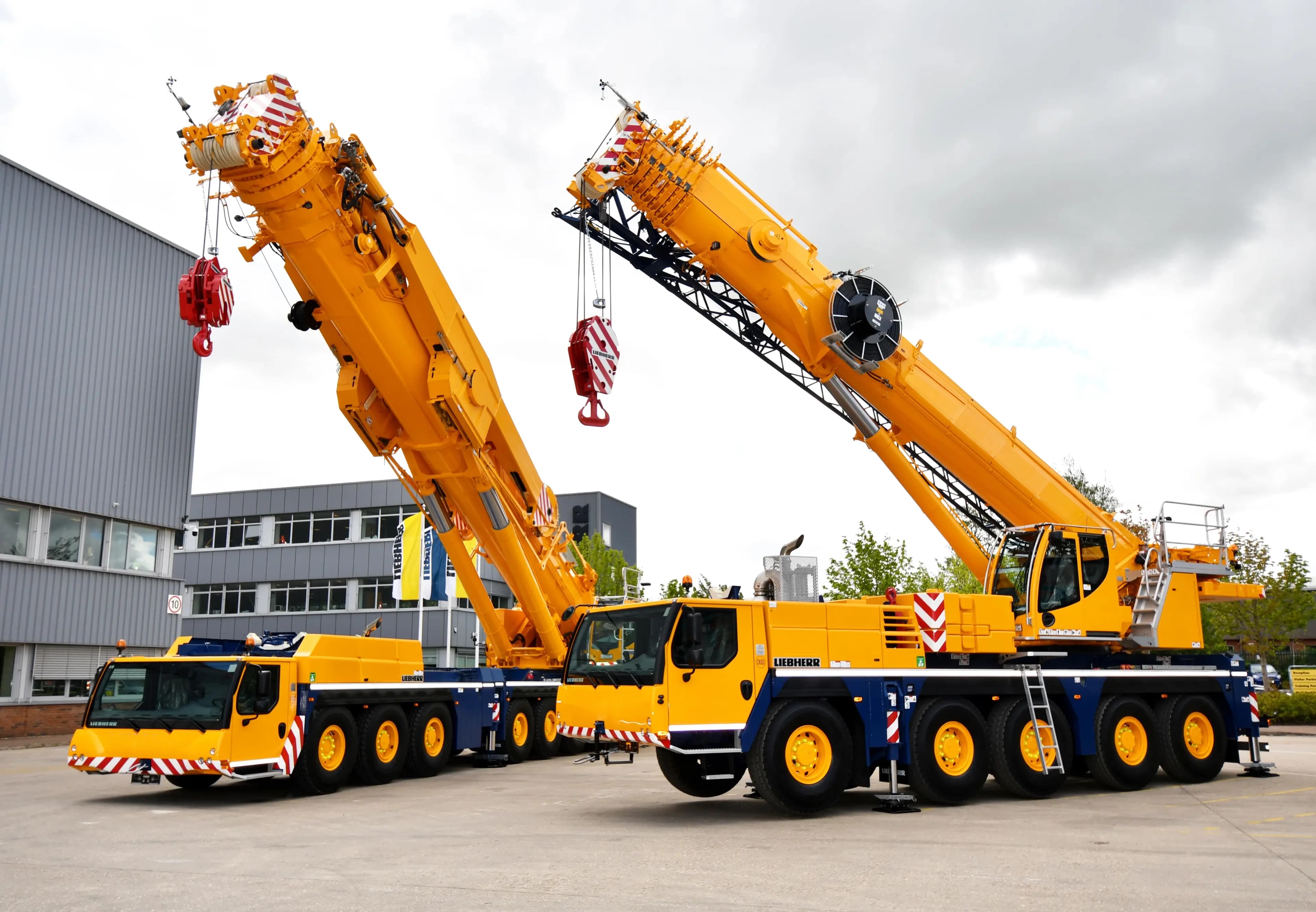 Yellow cranes on a machinery yard